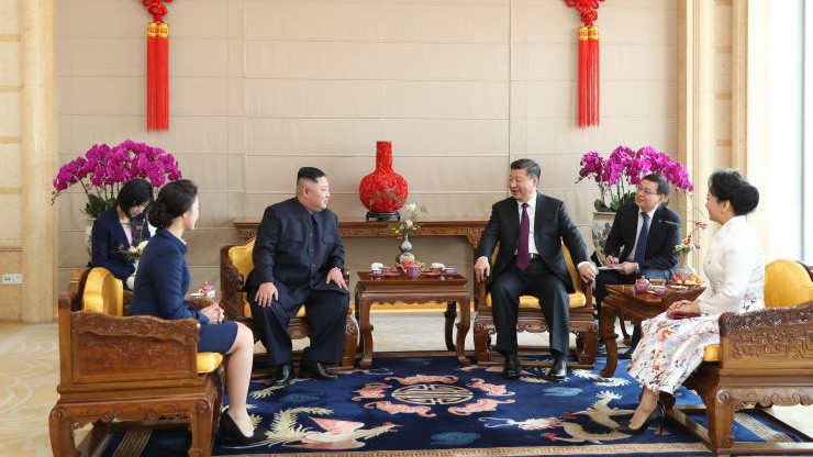 Chủ tịch Trung Quốc Tập Cận Bình tiếp nhà lãnh đạo Triều Tiên Kim Jong Un tại Bắc Kinh tháng 1/2019 - Ảnh: Tân Hoa Xã/Getty.