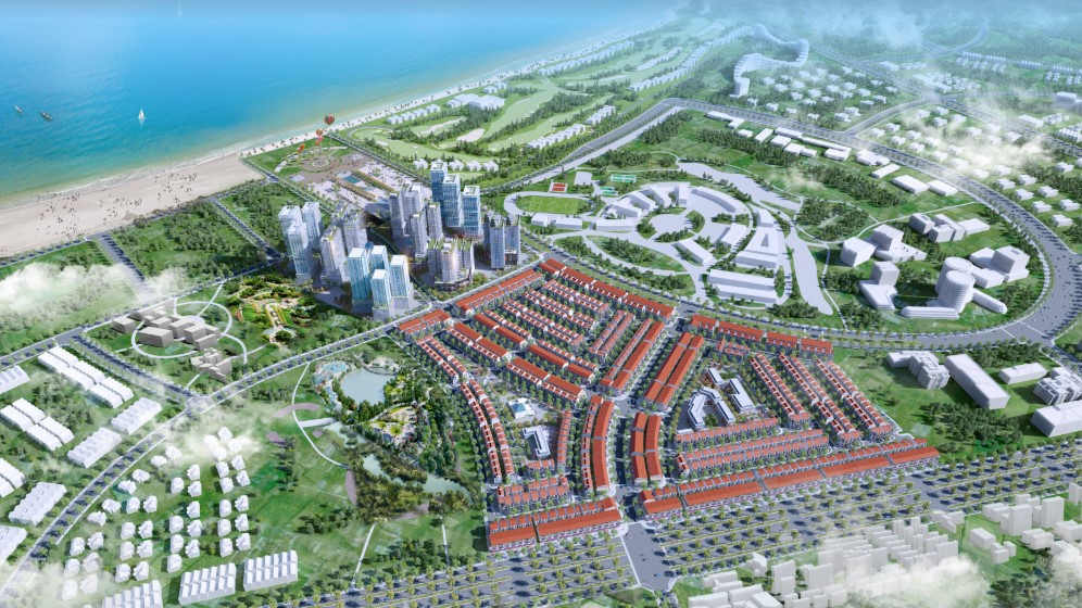 Phối cảnh dự án nhìn từ trên cao với công viên 5ha.