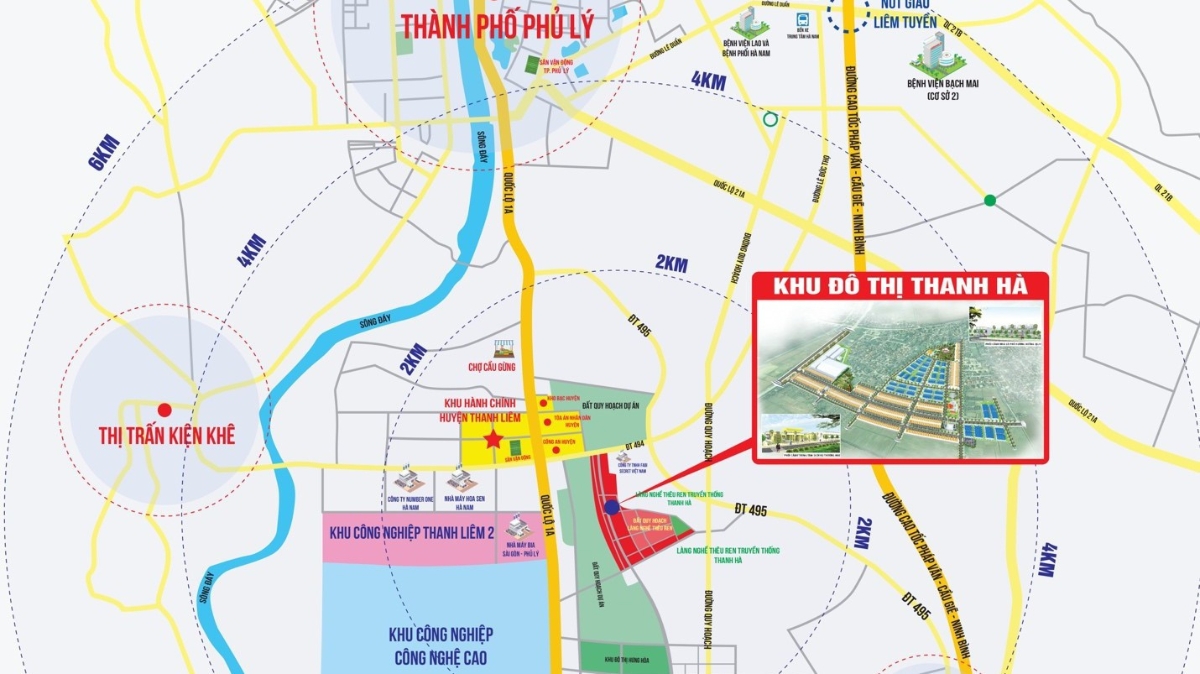 Khu đô thị Thanh Hà cách khu công nghiệp công nghệ cao Thanh Liêm 0,3km.