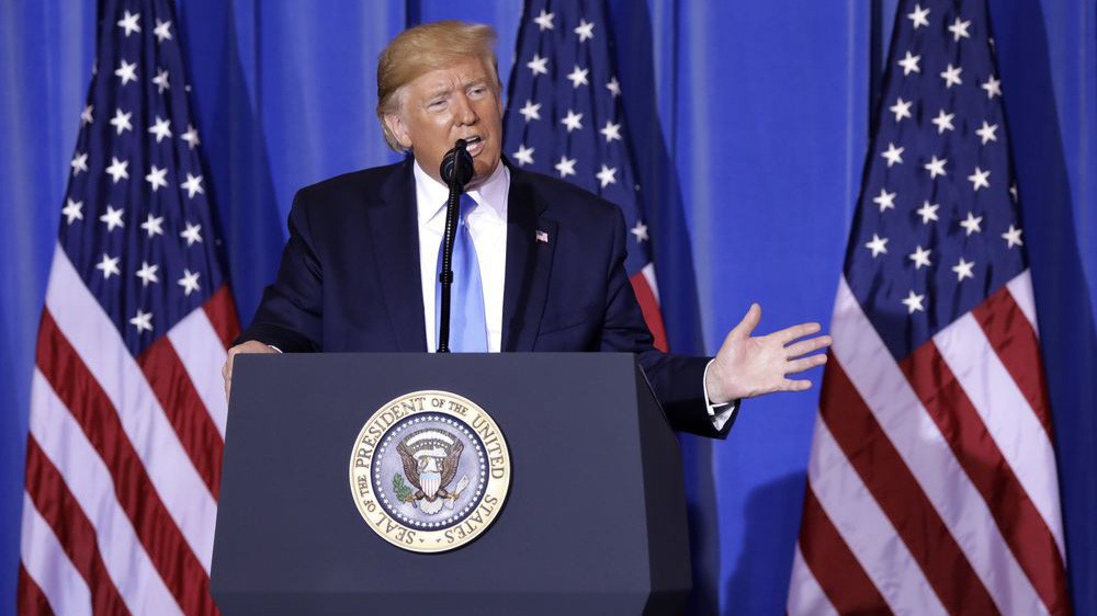 Tổng thống Mỹ Donald Trump trong một cuộc họp báo ngày 29/6 ở Osaka, Nhật Bản - Ảnh: Bloomberg.