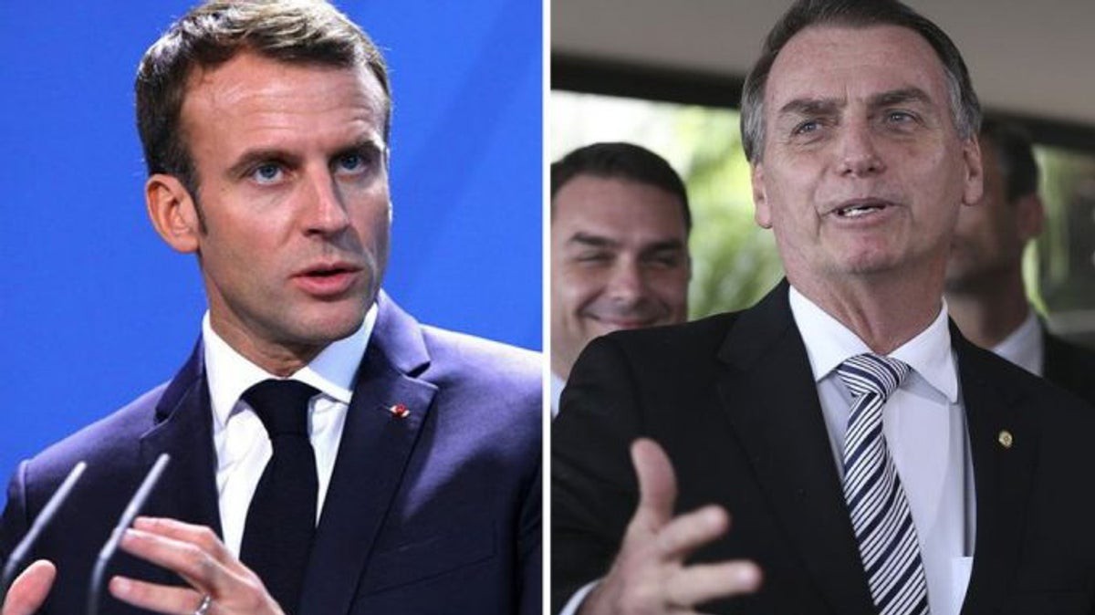 Tổng thống Pháp Emmanuel Macron (trái) và Tổng thống Brazil Jair Bolsonaro.