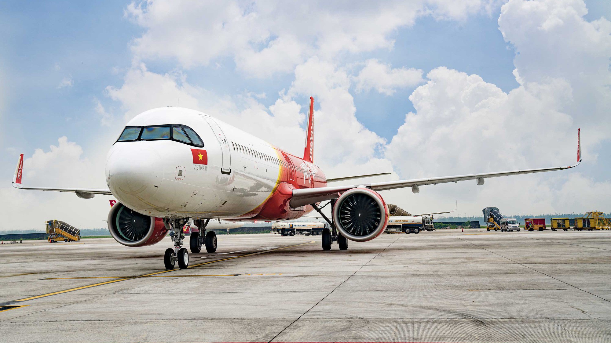 Mô hình máy bay Vietjet Air Airbus A321 Neo 47cm lắp ráp có đèn Everfl   banmohinhtinhcom