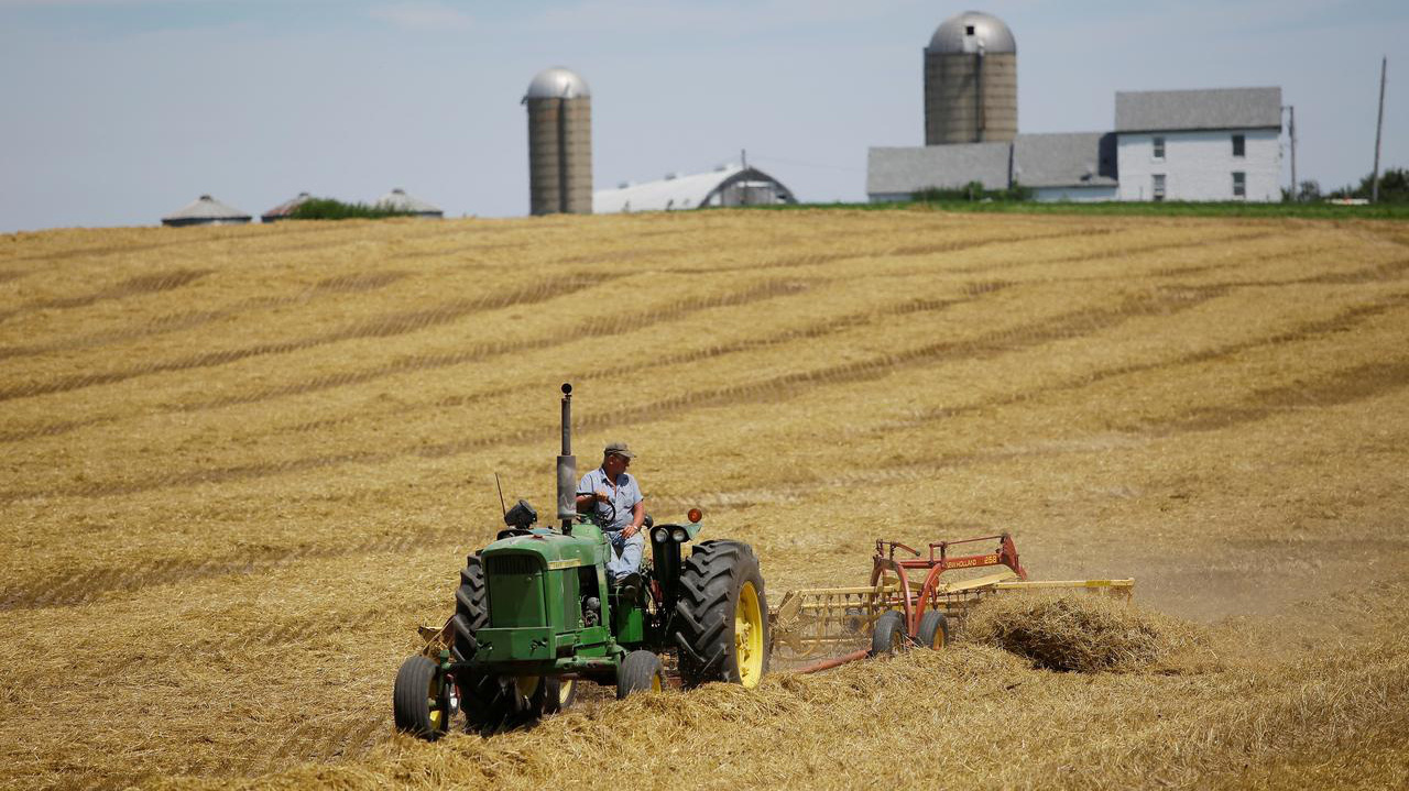 Thu hoạch đậu tương trên một nông trại ở bang Iowa, Mỹ - Ảnh: Reuters.