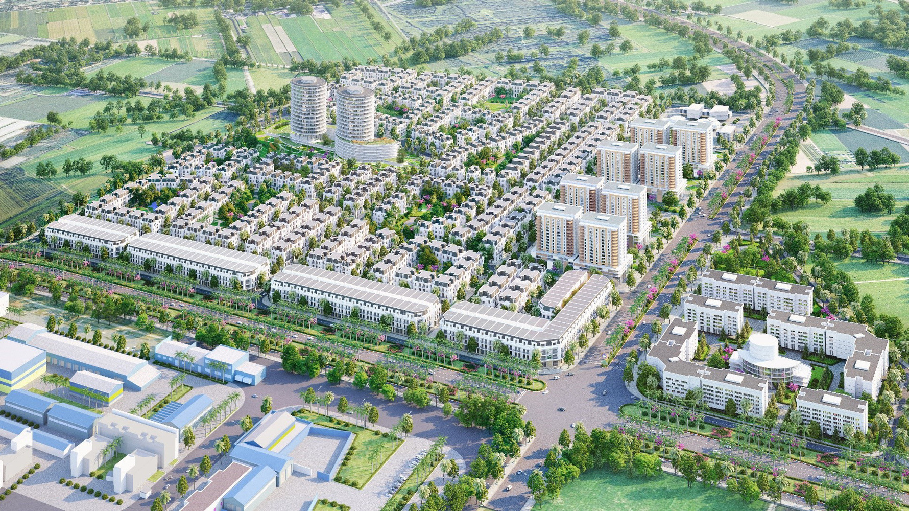 Tổng thể dự án - mặt tiền quốc lộ 10 và trục đường 50m kết nối khu tổ hợp LG vào Trung tâm Hải Phòng.