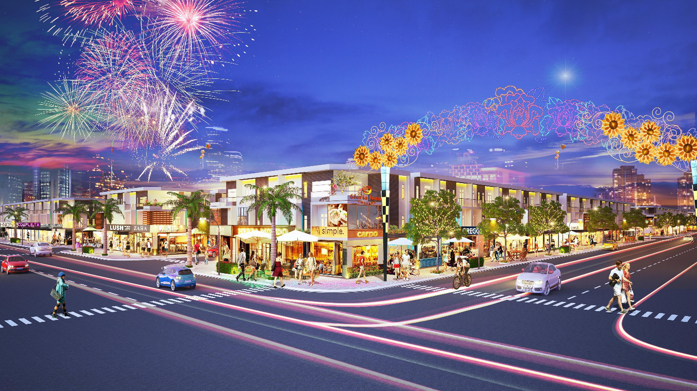 Phối cảnh Phố thương mại Lộc Phát sẽ trở thành trung tâm mua sắm, kinh doanh sầm uất tại khu vực Bến Cát, Bàu Bàng.