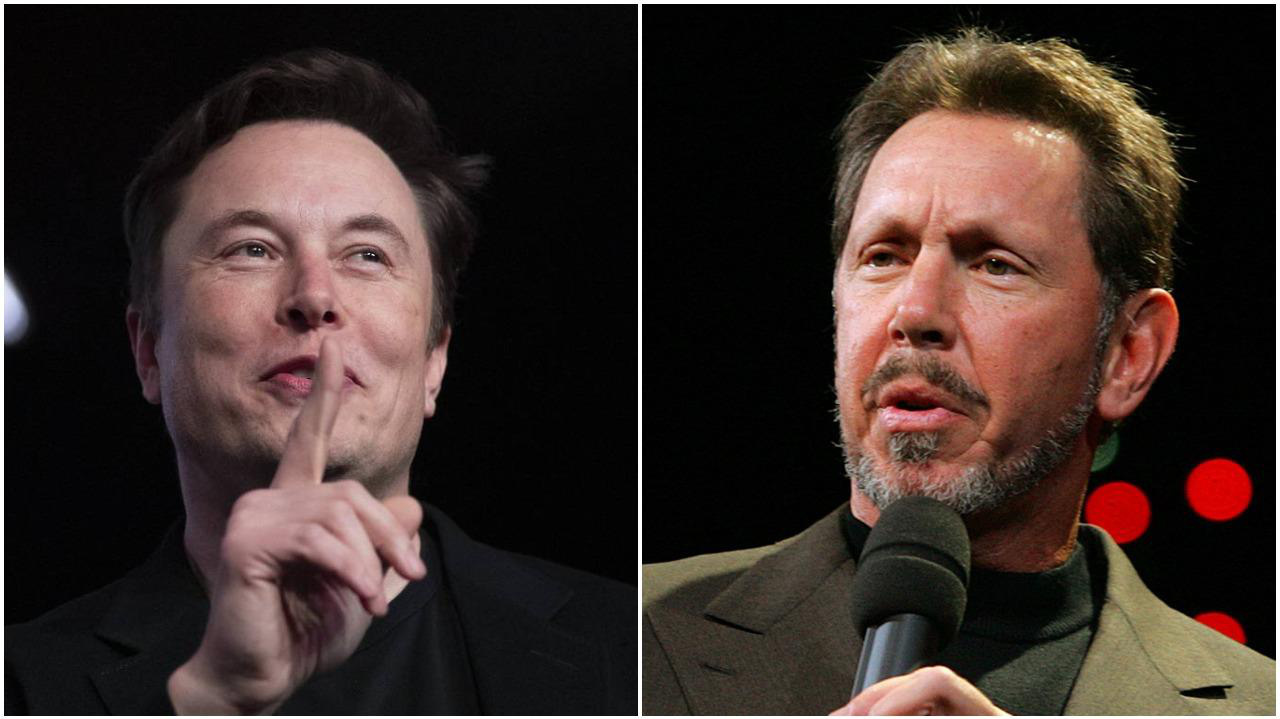 Ông Elon Musk (trái), CEO của Tesla, và ông Larry Ellison, CEO của Oracle.