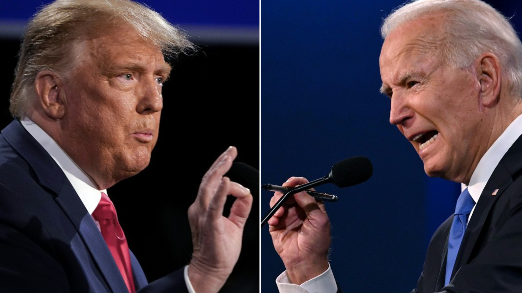 Ông Donald Trump (trái) và ông Joe Biden trong cuộc tranh luận trực tiếp cuối cùng trước ngày bầu cử Tổng thống Mỹ 3/11 - Ảnh: FT.