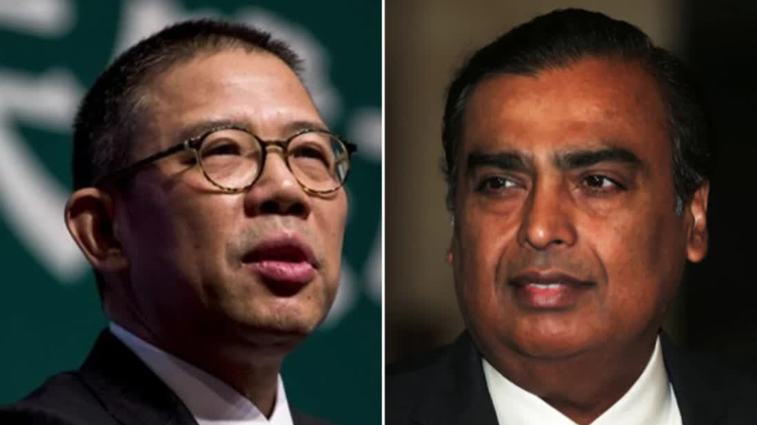Tỷ phú Trung Quốc Zhong Shanshan (trái) và tỷ phú Ấn Độ Mukesh Ambani - Ảnh: SCMP.