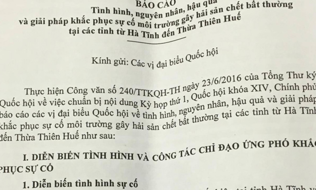 Báo cáo cho biết kết luận nghiên cứu đã khẳng định độc tố hoá học (phenol, xyanua...) là nguyên nhân gây hải sản chết hàng loạt.
