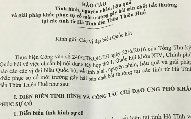 Báo cáo cho biết kết luận nghiên cứu đã khẳng định độc tố hoá học (phenol, xyanua...) là nguyên nhân gây hải sản chết hàng loạt.
