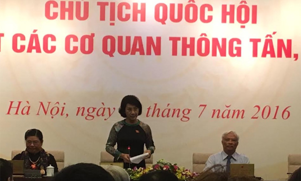 Chủ tịch Quốc hội Nguyễn Thị Kim Ngân tại buổi gặp mặt các cơ quan thông tấn báo chí, sáng 23/7.