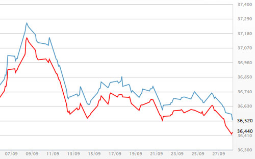 Diễn biến giá vàng SJC tại DOJI - Nguồn: DOJI.<br>