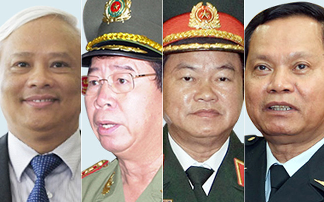 Từ trái sang: ông Uông Chu Lưu, ông Bùi Văn Nam, ông Đỗ Bá Tỵ và ông Huỳnh Phong Tranh.<br>