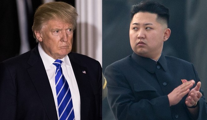 Tổng thống Mỹ Donald Trump (trái) và nhà lãnh đạo Triều Tiên Kim Jong Un.<br>