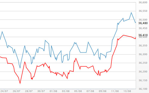 Diễn biến giá vàng SJC tại DOJI - Nguồn: DOJI.<br>