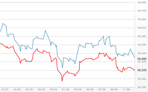 Diễn biến giá vàng SJC tại DOJI - Nguồn: DOJI.<br>