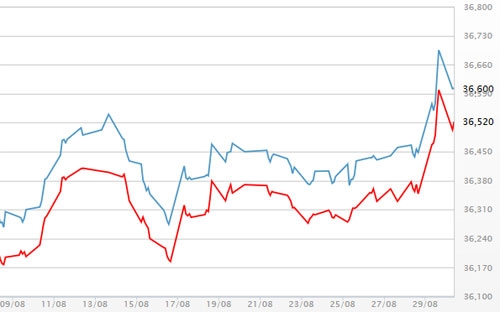 Diễn biến giá vàng SJC tại DOJI - Nguồn: DOJI.<br>