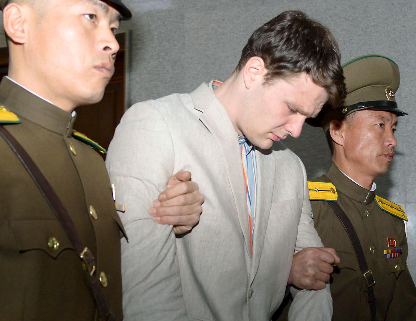 Sinh viên người Mỹ Otto Warmbier bị bắt ở Triều Tiên đầu năm 2016 - Ảnh: KCNA.<br>