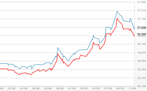 Diễn biến giá vàng SJC tại DOJI - Nguồn: DOJI.<br>
