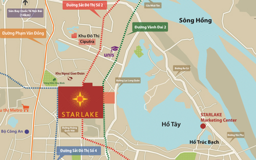 Starlake có khoảng 26 ha dành cho không gian xanh bao gồm cây xanh, công viên, đường dạo, trục không gian đi bộ, quảng trường.