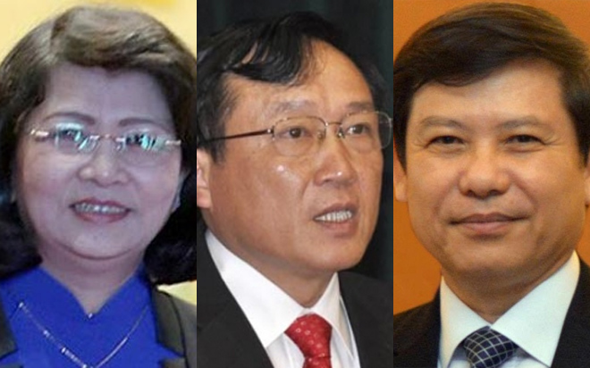 Từ trái sang: bà Đặng Thị Ngọc Thịnh, ông Nguyễn Hoà Bình và ông Lê Minh Trí.<br>