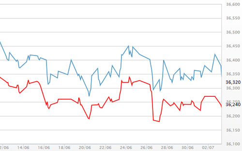Diễn biến giá vàng SJC tại DOJI - Nguồn: DOJI.<br>