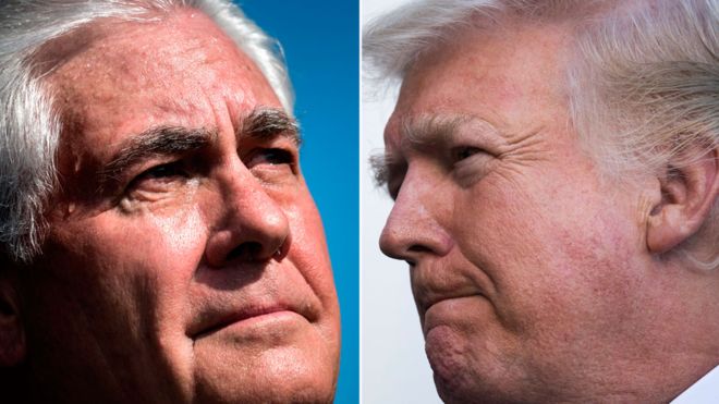 Ngoại trưởng Mỹ Rex Tillerson (trái) và Tổng thống Mỹ Donald Trump - Ảnh: BBC.<br>