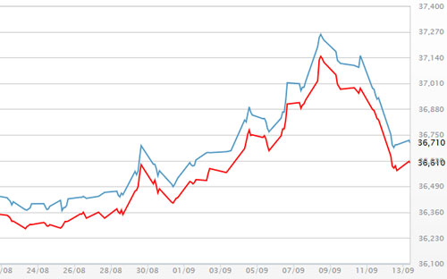 Diễn biến giá vàng SJC tại DOJI - Nguồn: DOJI.<br>
