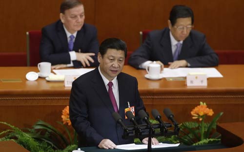 Chủ tịch Trung Quốc Tập Cận Bình phát biểu tại phiên bế mạc kỳ họp Quốc hội <i>- Ảnh: Reuters.
                        </i>