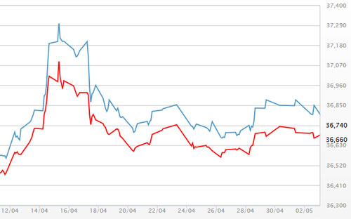Diễn biến giá vàng SJC tại DOJI - Nguồn: DOJI.<br>