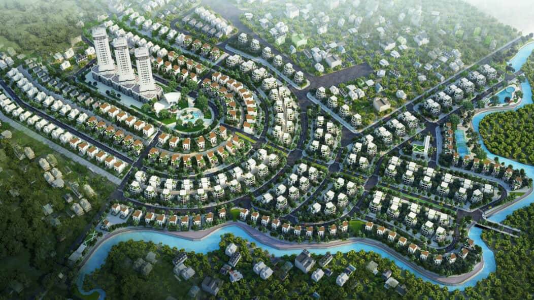 Phối cảnh biệt thự tại dự án Phú Cát City gồm đơn lập, song lập và ven suối.