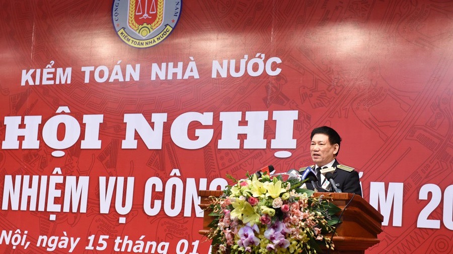 Tổng Kiểm toán Nhà nước Hồ Đức Phớc phát biểu tại hội nghị.