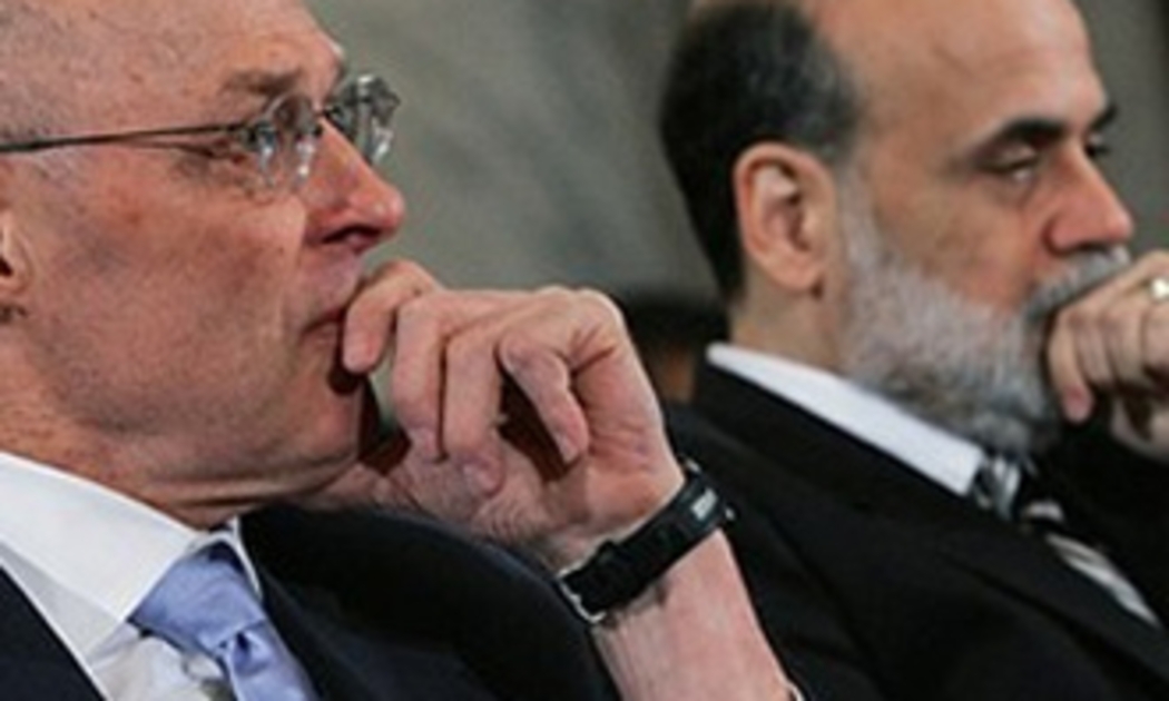 Vẻ ưu tư của Bộ trưởng Tài chính Mỹ Henry Paulson (trái) và Chủ tịch FED Ben Bernanke.