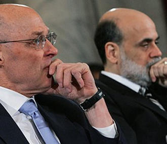 Vẻ ưu tư của Bộ trưởng Tài chính Mỹ Henry Paulson (trái) và Chủ tịch FED Ben Bernanke.