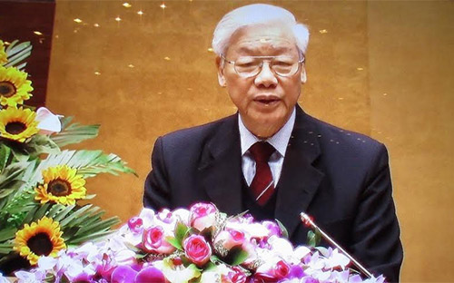 Tổng bí thư Nguyễn Phú Trọng phát biểu khai mạc hội nghị toàn quốc triển khai công tác bầu cử, sáng 2/2.