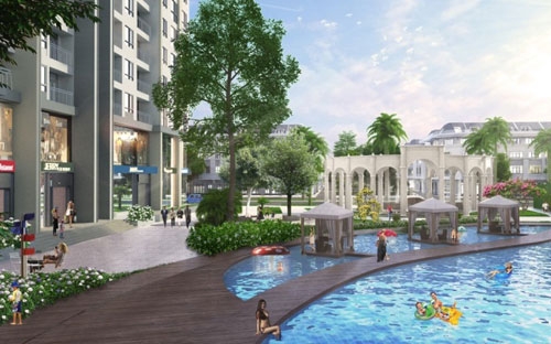 Bể bơi trung tâm dài 50m tại khu căn hộ The Arcadia - Vinhomes Gardenia.