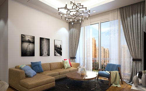 Căn hộ mô hình 1+1 phòng ngủ có diện tích khoảng 57m2.