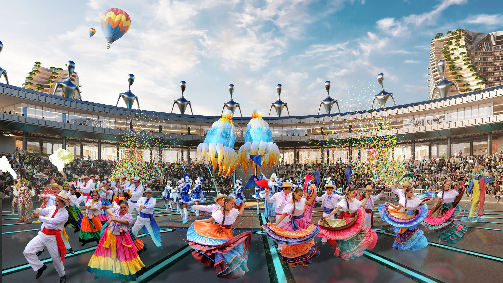 Khán đài The Arena - nơi sẽ diễn ra những hoạt động giải trí sôi động mang đến những cảm xúc mới mẻ cho du khách. 