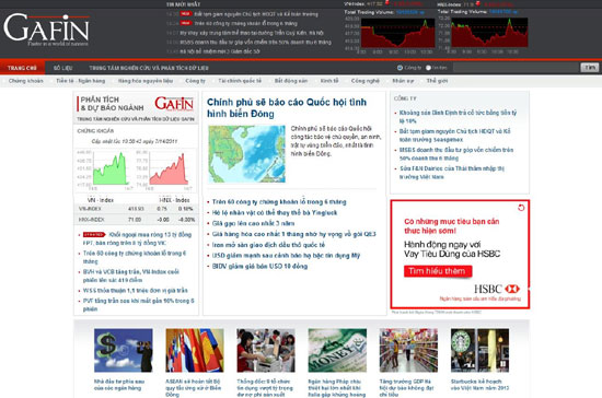 Giao diện phiên bản dành cho máy tính của Gafin.vn.