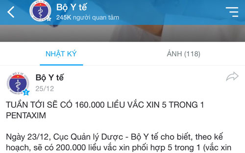 Zalo chính thức của Bộ Y tế.