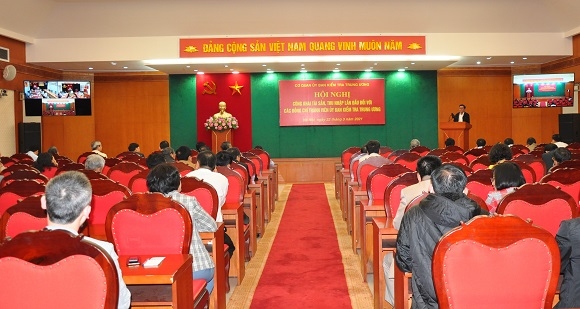 Toàn cảnh Hội nghị công khai tài sản, thu nhập lần đầu đối với các đồng chí thành viên Ủy ban Kiểm tra Trung ương tại điểm cầu Hà Nội - Ảnh: UBKTTW