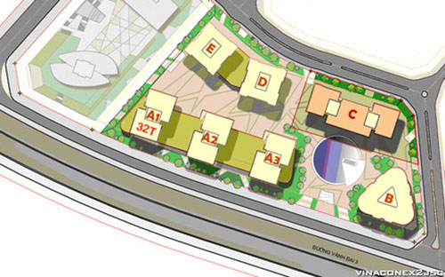 Vị trí tòa nhà A1 trong tổng thể quy hoạch ô đất CT2 của dự án.