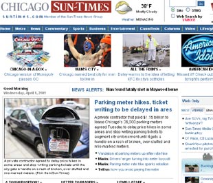 Ảnh chụp màn hình website của tờ The Chicago Sun-Times.