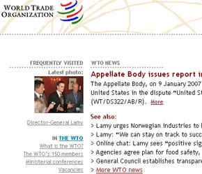 Giao diện trang web của WTO.