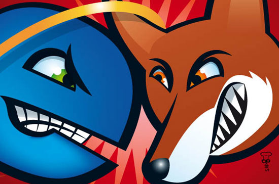 Tranh biếm họa về cạnh tranh giữa IE và Firefox.
