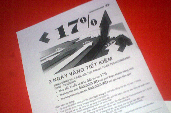 Mức lãi suất huy động VND lên tới 17%/năm tại Techcombank.