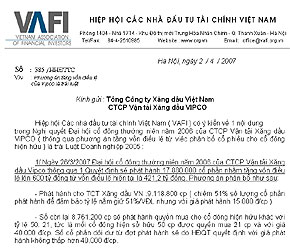 Công văn của VAFI gửi tới Vipco.