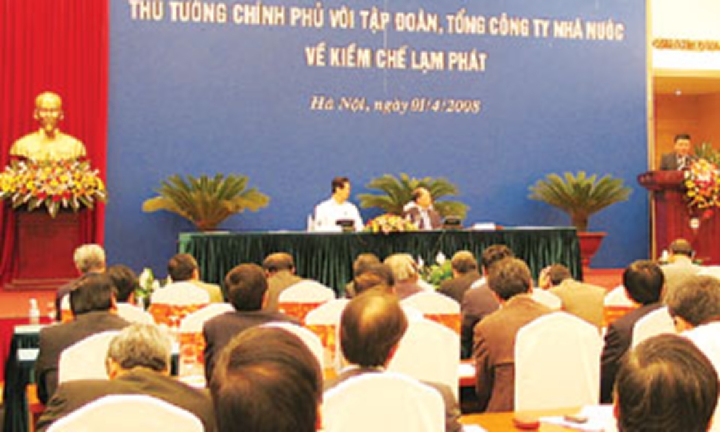 Hội nghị Thủ tướng gặp các tập đoàn, tổng công ty Nhà nước về kiềm chế lạm phát ngày 1/4/2008 tại Hà Nội.
