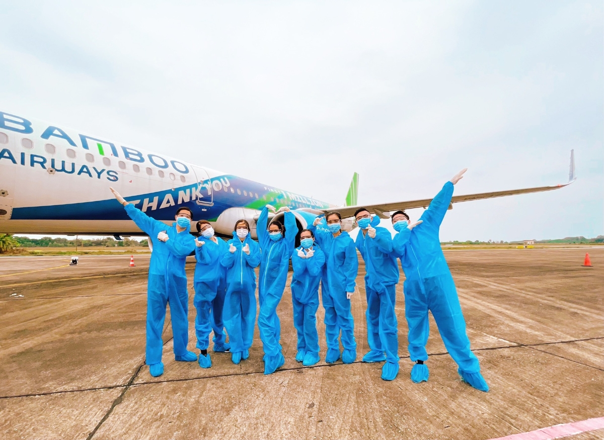 Một chuyến bay vận chuyển h&agrave;nh kh&aacute;ch hồi hương của Bamboo Airways.