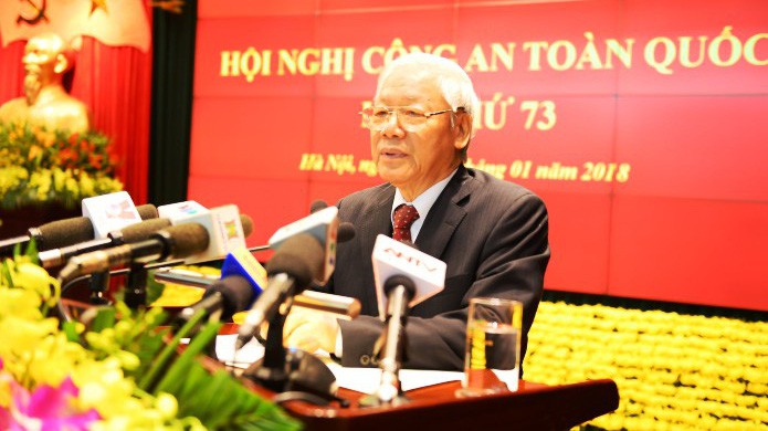 Tổng bí thư yêu cầu lực lượng công an cần chú trọng một số nội dung, trước tiên là phải bảo đảm sự lãnh đạo tuyệt đối, trực tiếp về mọi mặt của Đảng đối với lực lượng công an - Ảnh: Bộ Công an.